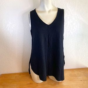 Cut Loose Tank Top Womens Small Black Minimalist Lagenlook Linen/Cotton Tunic